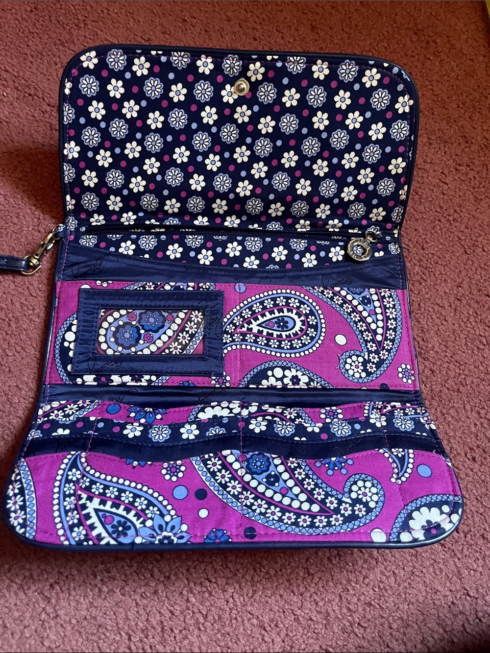 Vera Bradley Pink & Navy Paisley Fold-Over Wristlet - Picture 3 of 6
